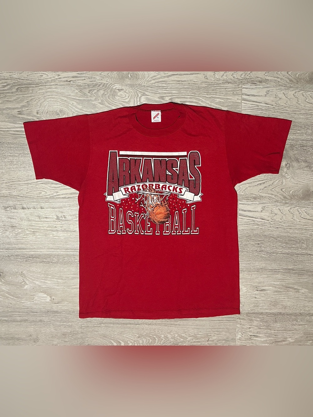 Vintage 90s Arkansas Razorbacks NCAA Red Basketball T-Shirt